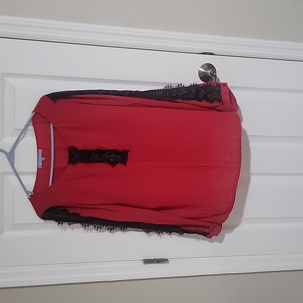 Perfect for Christmas  Antonio Melani Red and Black Chiffon and Satin Blouse